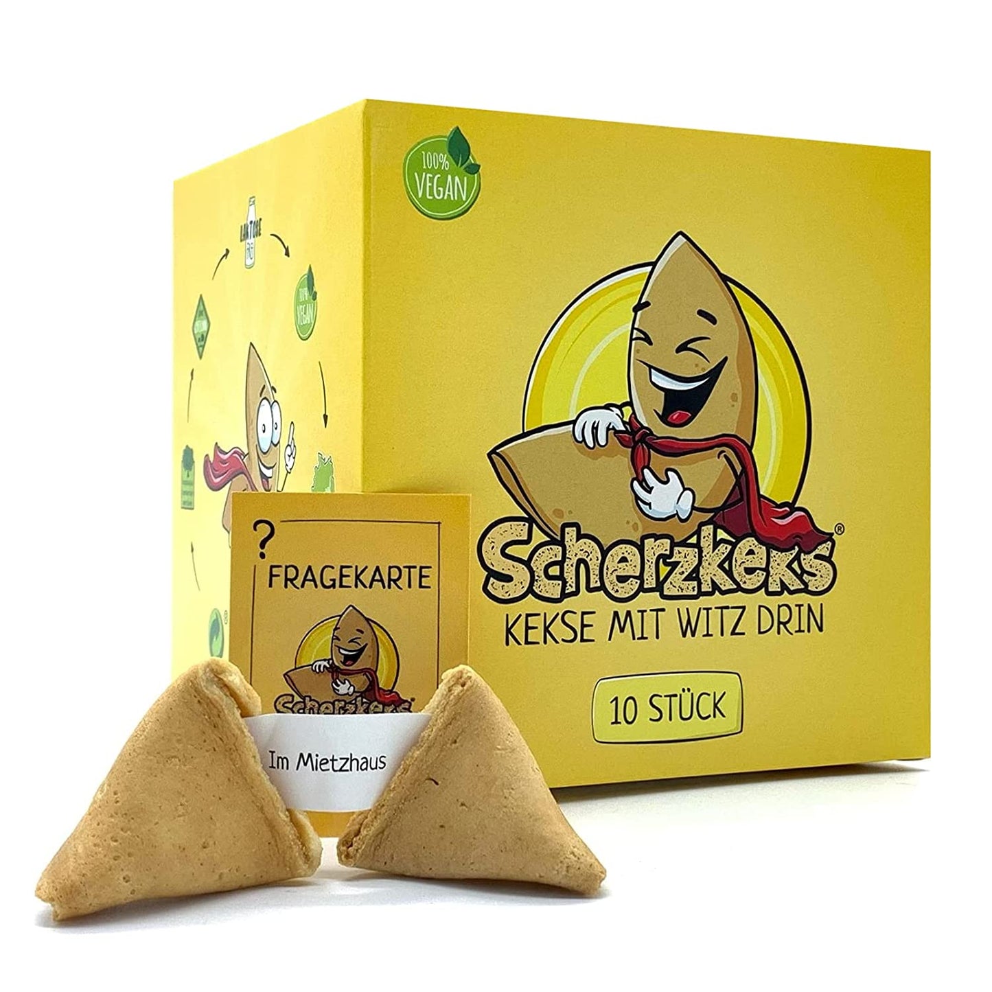 Scherzkeks 10er Box: 10 Glückskekse mit Scherzfrage & Antwort, Made in Germany, Geschenkidee, Gastgeschenk, Geburtstag, Hochzeit, JGA, Party