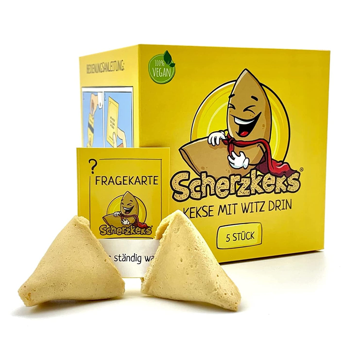 Scherzkeks 5er Box: 5 Glückskekse mit Scherzfrage & Antwort, Made in Germany, Geschenkidee, Gastgeschenk, Geburtstag, Hochzeit, JGA, Party