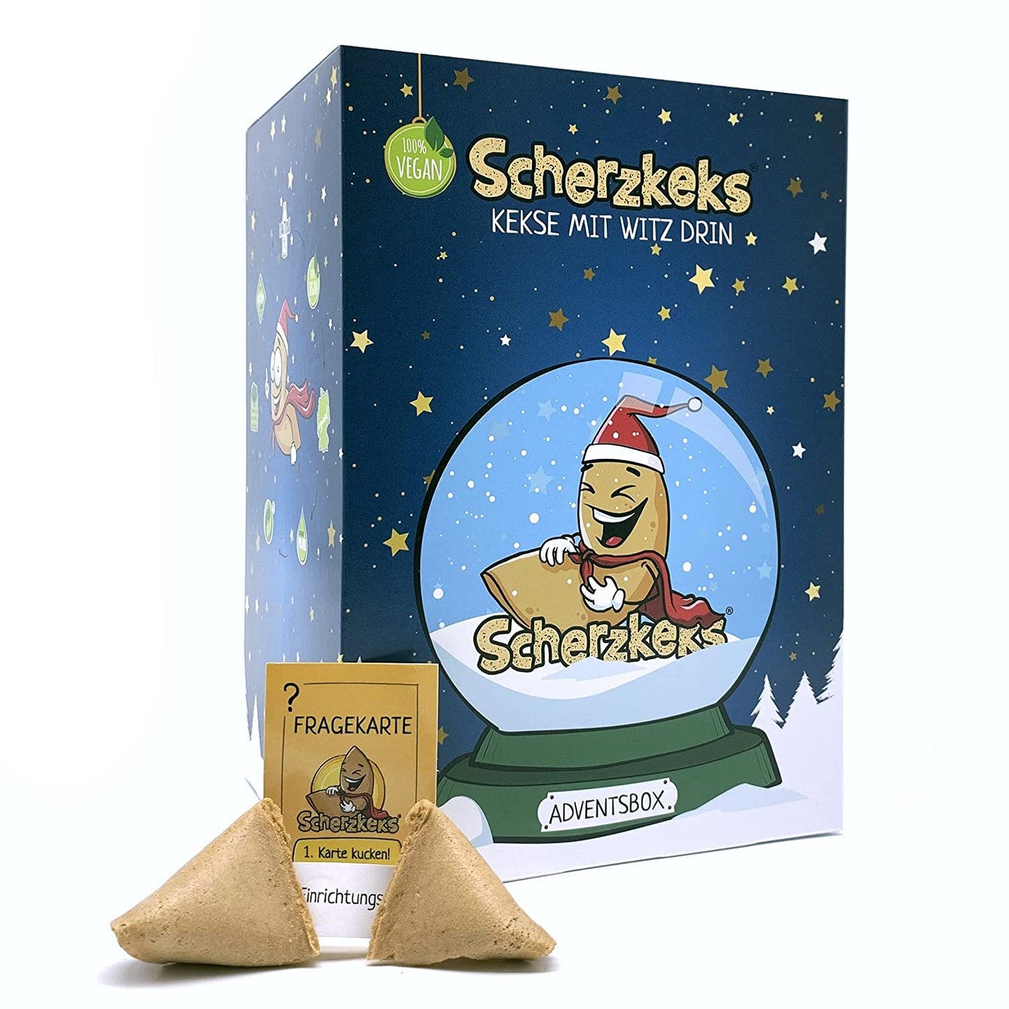 Scherzkeks Adventsbox mit 24 Keksen | Glückskekse mit lustigen Fragen & Antworten, als Adventskalender, zu Weihnachten, Wichteln, Silvester, Geschenk