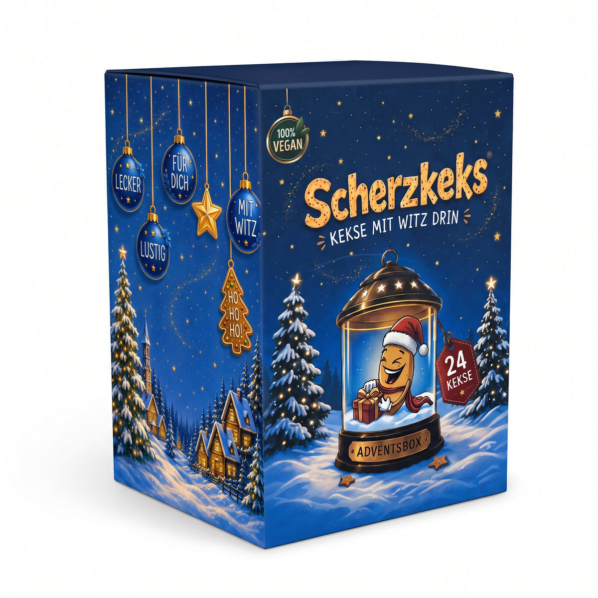 Scherzkeks Adventsbox mit 24 Keksen | Glückskekse mit lustigen Fragen & Antworten, als Adventskalender, zu Weihnachten, Wichteln, Silvester, Geschenk