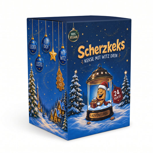 Scherzkeks Adventsbox mit 24 Keksen | Glückskekse mit lustigen Fragen & Antworten, als Adventskalender, zu Weihnachten, Wichteln, Silvester, Geschenk